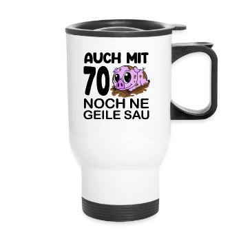 70 Jahre Geburtstag - Thermobecher mit Tragegriff - Weiß - Vorne