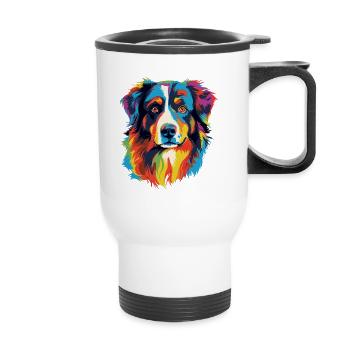 Australian Shepherd Hund Bunt - Thermobecher mit Tragegriff - Weiß - Vorne