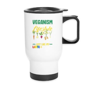 Le véganisme est un mode de vie et non une tendance comme la mienne. - Tasse isotherme avec poignée - blanc - Devant