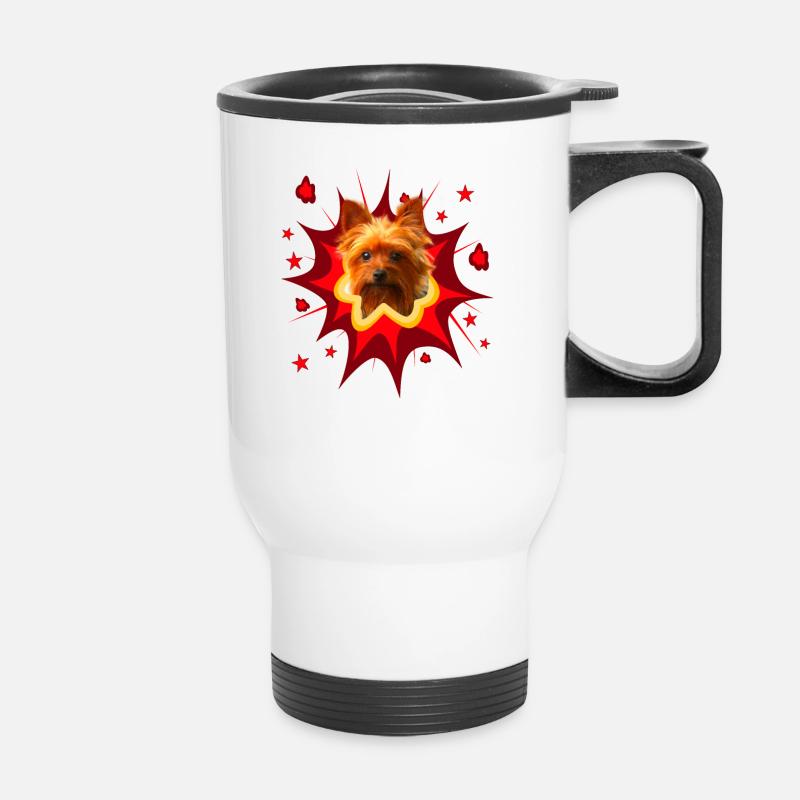 Comic Dog Design - Pow - Yorkshire Terrier - Thermal mug with handle - white