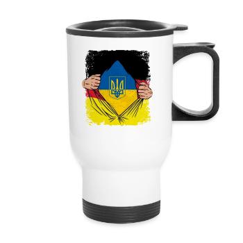 Symbole ukrainien Tryzub sur le drapeau allemand - Ukraine - Tasse isotherme avec poignée - blanc - Devant