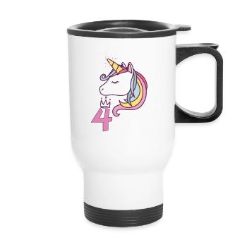 Anniversaire Fille Princesse Licorne 4 ans Cadeau - Tasse isotherme avec poignée - blanc - Devant