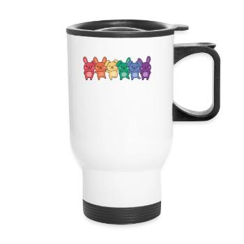 Regenbogen Hase Flag Pride LGBTQ süße Hasen - Thermobecher mit Tragegriff - Weiß - Vorne