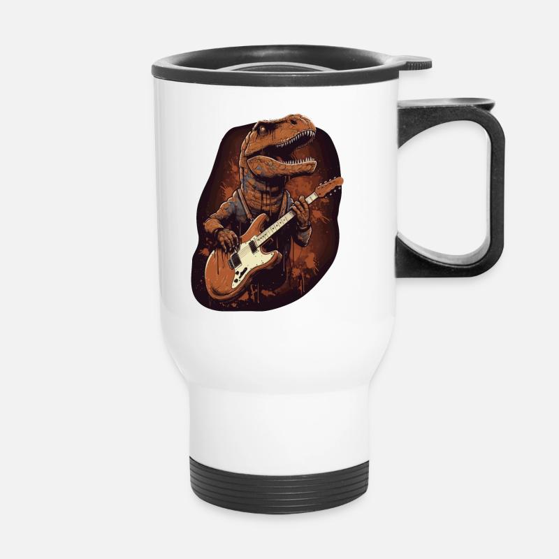 Dinosaur with guitar for musicians - Thermal mug with handle - white