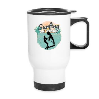 Surfing on Wings Hydrofoil Wingfoil Wingfoiling - Thermal mug with handle - white - Front