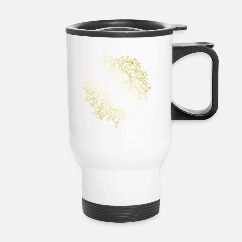 Löwe Mandala gold - Thermobecher mit Tragegriff - Weiß