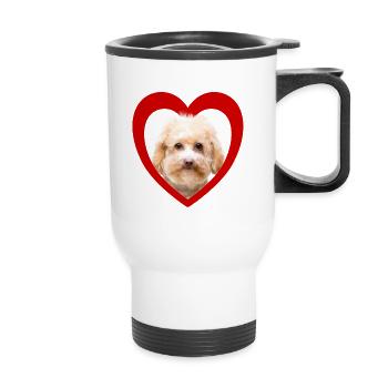 Hundeliebhaber - Hunde Herz - Zwergpudel - Thermobecher mit Tragegriff - Weiß - Vorne