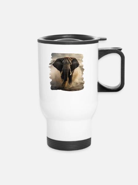 Elefanten realistic Elefant - Thermobecher mit Tragegriff - Weiß