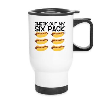Schauen Sie sich mein Six Pack Funny Hotdog Abs 4. - Thermobecher mit Tragegriff - Weiß - Vorne