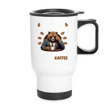 Kaffee Redet Nicht Beruf Job Spruch Morgenmuffel - Thermobecher mit Tragegriff - Weiß - Vorne