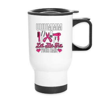 Uuummm laissez-moi réparer votre coiffeur - Tasse isotherme avec poignée - blanc - Devant