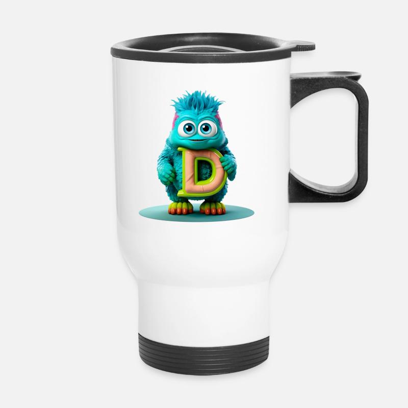 Colorful Monster with Bright Letter D - Thermal mug with handle - white