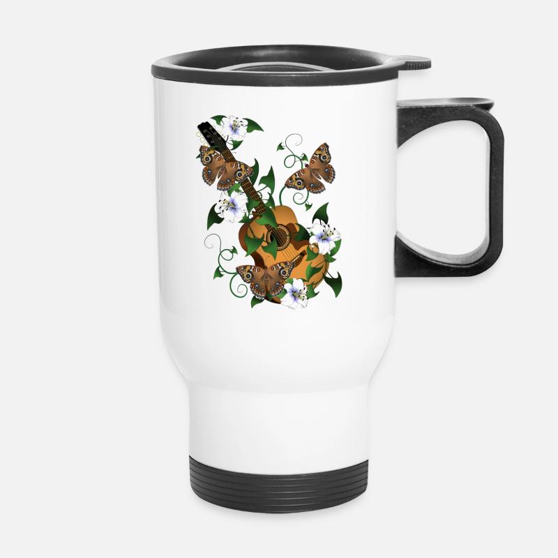 Gitarre mit Blumen und Schmetterlinge - Thermobecher mit Tragegriff - Weiß