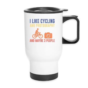 I Like Cycling and Photography Funny Quote - Thermal mug with handle - white - Front