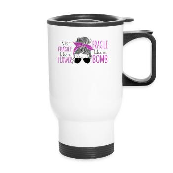 Feminist Not Fragile Like A Flower - Thermobecher mit Tragegriff - Weiß - Vorne