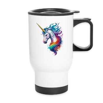 Rainbow Dreams: tête de licorne aux cheveux colorés - Tasse isotherme avec poignée - blanc - Devant