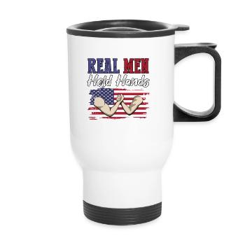 Real Men Hold Hands Armwrestling Arm Wrestling - Thermal mug with handle - white - Front