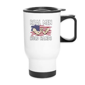 Real Men Hold Hands Armwrestling Arm Wrestling - Thermal mug with handle - white - Front