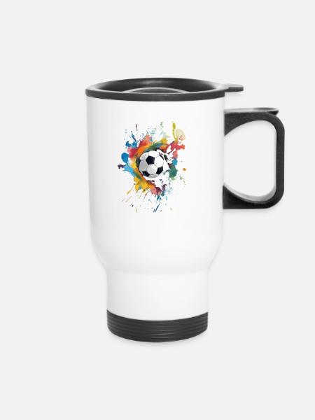 Fußball Abstrakt farbig Fußballspiel - Thermobecher mit Tragegriff - Weiß