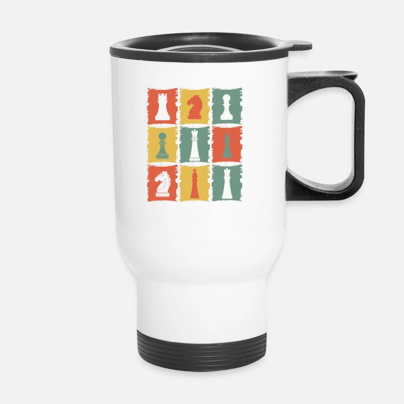 Chess Pieces Retro - Thermal mug with handle - white