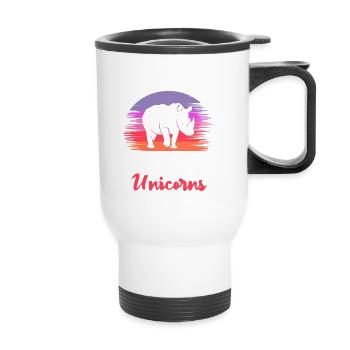 Save The Chubby Unicorns Rhinozeros Rino Männer - Thermobecher mit Tragegriff - Weiß - Vorne