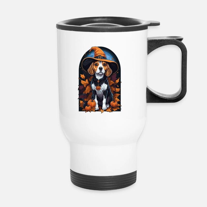 Beagle Mit Hexenhut Halloween Beagle - Thermobecher mit Tragegriff - Weiß