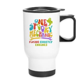 Un mécanicien effrayant Retro Groovy Halloween Costume - Tasse isotherme avec poignée - blanc - Devant