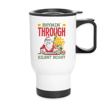 Rhymin' through the silent night DJ Xmas Hip Hop - Thermobecher mit Tragegriff - Weiß - Vorne