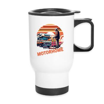 Never underestimate an old man with a motorhome - Thermobecher mit Tragegriff - Weiß - Vorne