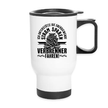 Energiewende Strom Sparen Verbrenner Fahren - Thermobecher mit Tragegriff - Weiß - Vorne