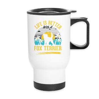 Das Leben ist besser mit einem Foxterrier - Thermobecher mit Tragegriff - Weiß - Vorne