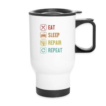 Eat Sleep Repair Repeat Mechatroniker Meister Kfz - Thermobecher mit Tragegriff - Weiß - Vorne