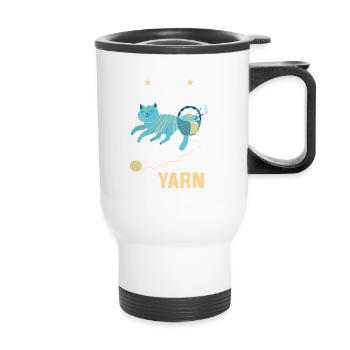 Easily Distracted By Cats And Yarn Häkeln Stricken - Thermal mug with handle - white - Front