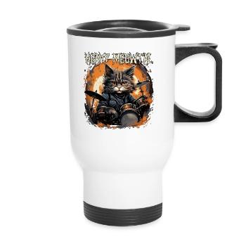 Funny Heavy Metal Kitten with Drums and Saying - Thermal mug with handle - white - Front