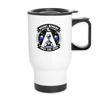Noobs, méfiez-vous, les pros sont là - Tasse isotherme avec poignée - blanc - Devant