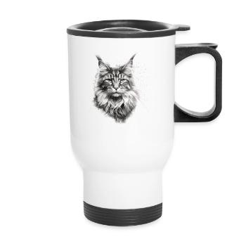 Maine coon Katzenbesitzer Geschenk Katzenhalter - Thermobecher mit Tragegriff - Weiß - Vorne
