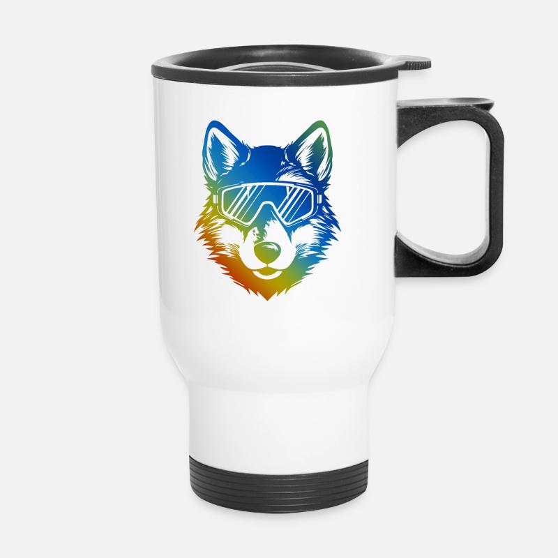 Wolf Ski Goggles Colorful - Thermal mug with handle - white