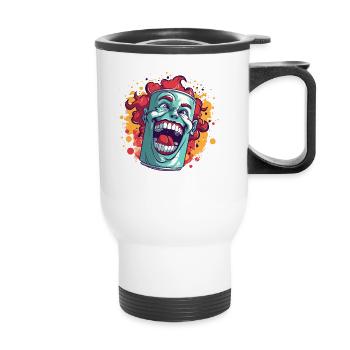 A tin with a funny clown - Thermal mug with handle - white - Front