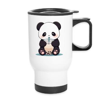 Kawaii Panda trinkt Boba Bubble Tea Chibi - Thermobecher mit Tragegriff - Weiß - Vorne