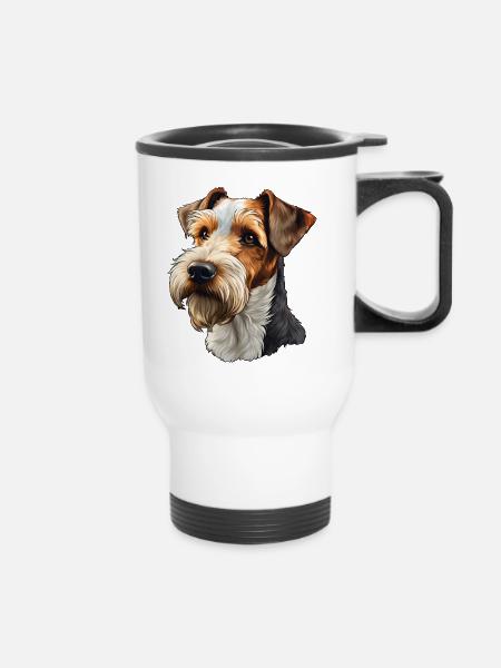 Drahthaar Foxterrier - Thermobecher mit Tragegriff - Weiß