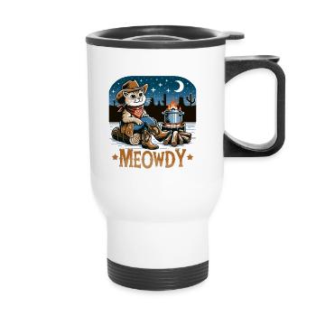 Meowdy Country Cowboy Vintage Western Cat - Thermobecher mit Tragegriff - Weiß - Vorne