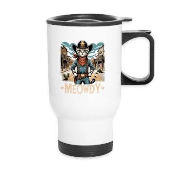 Meowdy Country Cowboy Vintage Western Cat - Thermobecher mit Tragegriff - Weiß - Vorne
