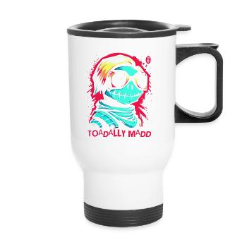 Portrait de dessin animé, crapaud totalement fou - Tasse isotherme avec poignée - blanc - Devant