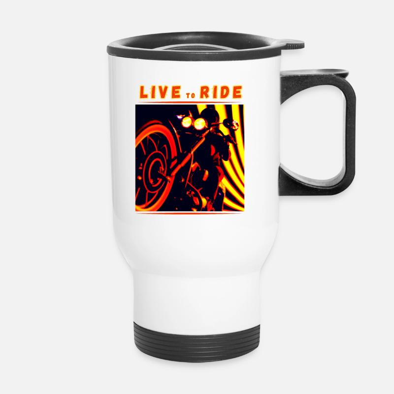 Rider and motorcycle from below - modern outline - Thermal mug with handle - white