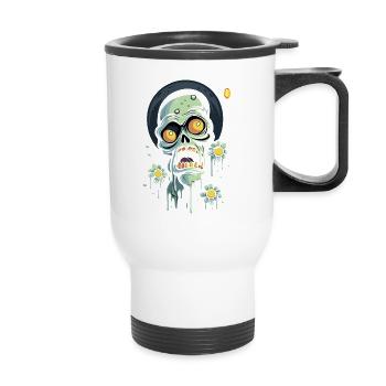 Blumen Power und ein erschrockener Schädel - Thermobecher mit Tragegriff - Weiß - Vorne