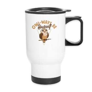 Owl-ways Be Yourself Night Owls Nocturnal Bird - Thermobecher mit Tragegriff - Weiß - Vorne