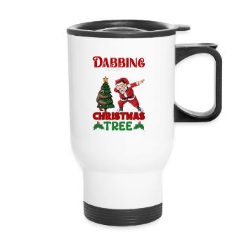 Dabbing around the christmas tree - Thermal mug with handle - white - Front