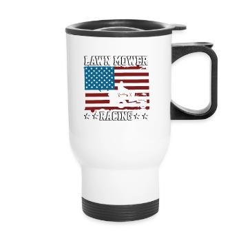 Lawn Mower Racing USA Rasenmäher Rasenmäherrennen - Thermal mug with handle - white - Front