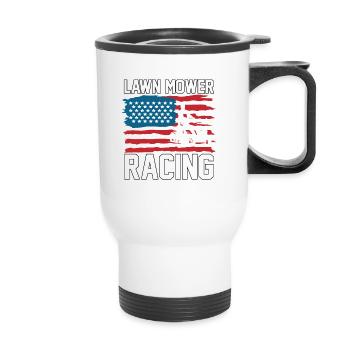 Lawn Mower Racing USA Rasenmäher Rasenmäherrennen - Thermal mug with handle - white - Front