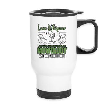 Lawn Whisperer Master Of Mowology Lawn Mower - Thermal mug with handle - white - Front